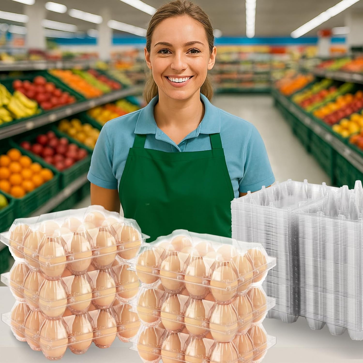 50 Pack Clear Plastic Egg Cartons, 12-Count 3×4 Grid Egg Containers for Family, Farm, Market Display and Storage (Large)
