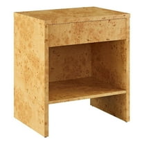 Maklaine Contemporary 1-Drawer Burl Wood Nightstand With Shelf