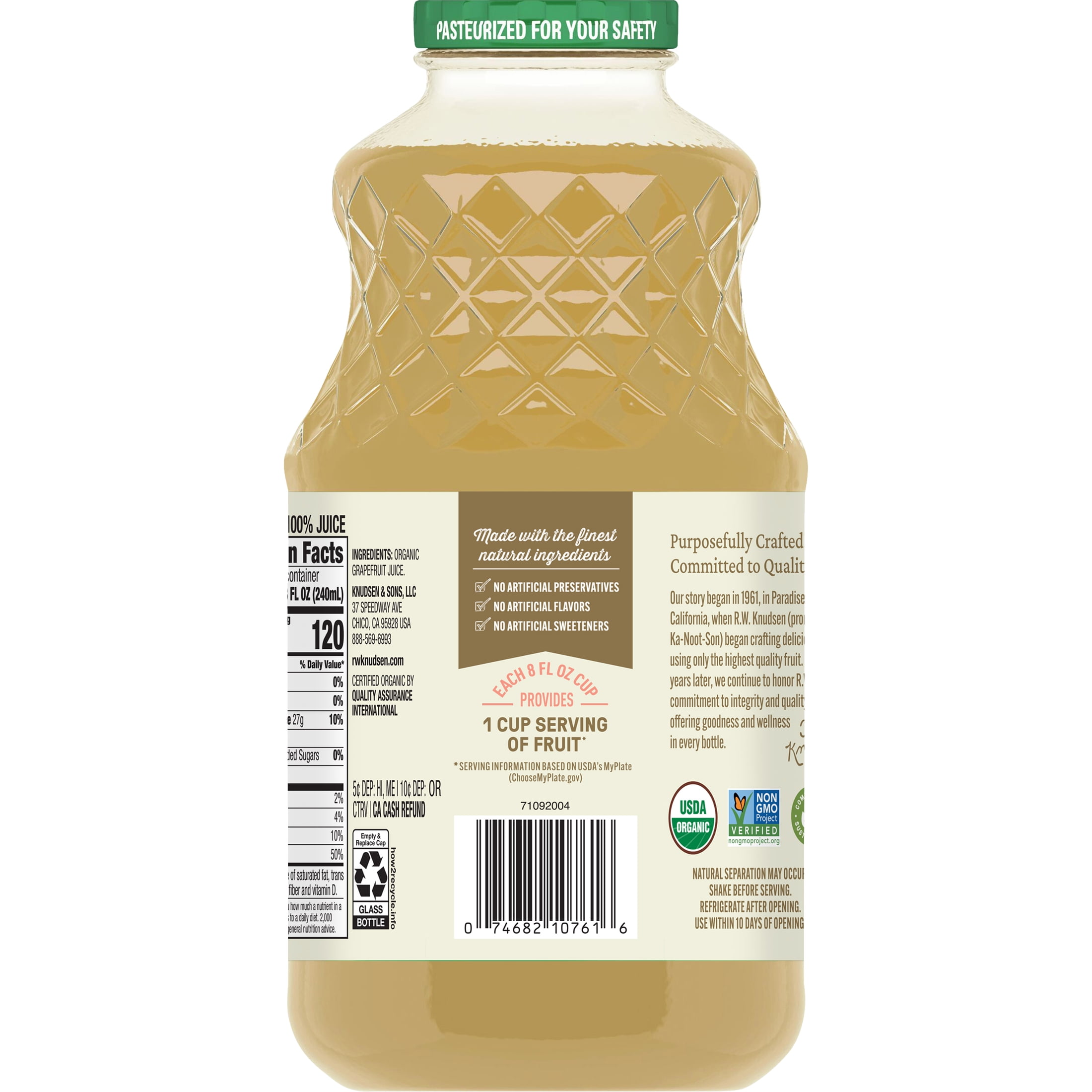 (2 pack) R.W. Knudsen Family Organic Grapefruit Juice, 32 oz, Glass Bottle, Shelf-Stable