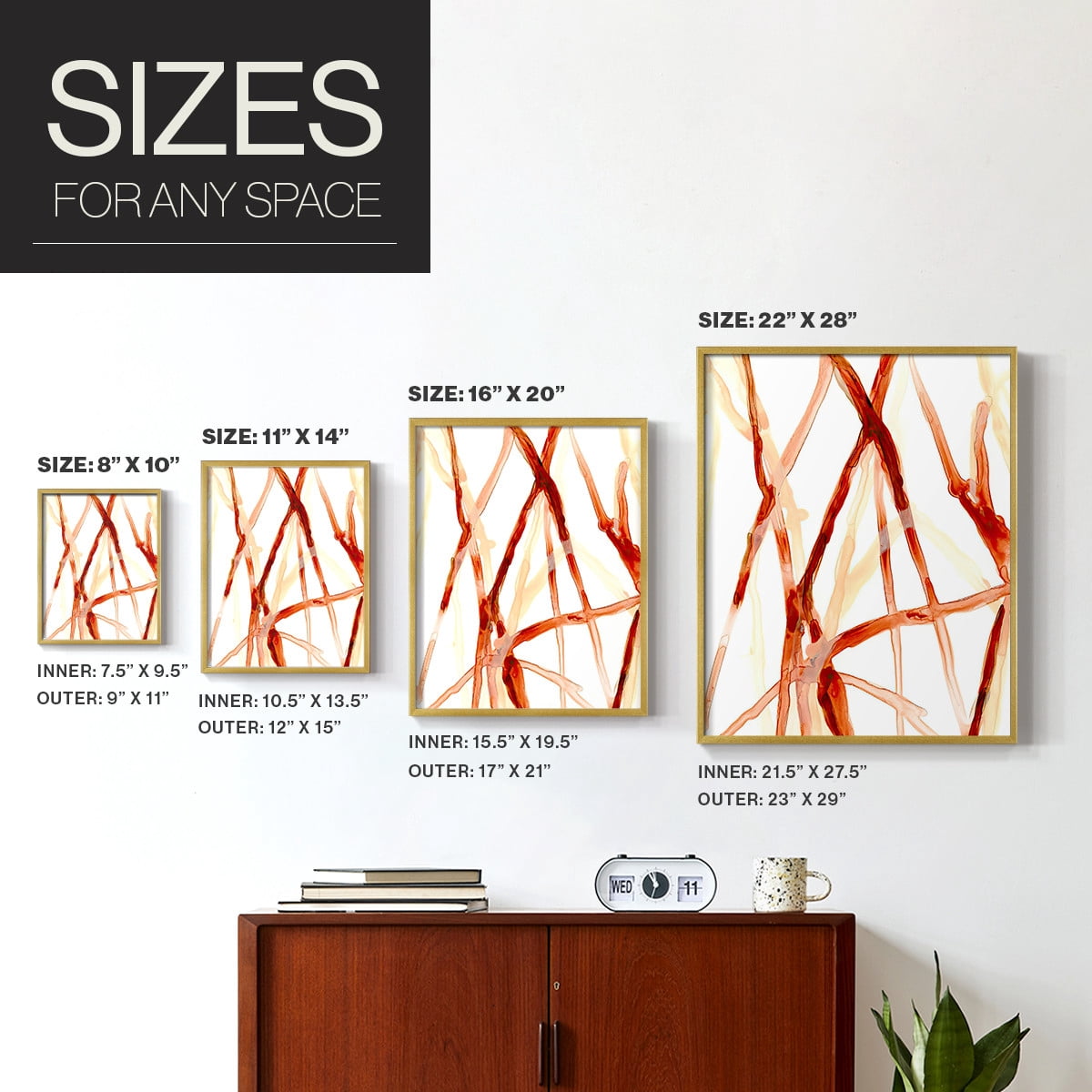 Runnel V Framed Print in Gold Solid Wood Framed Print No Nail Hanging