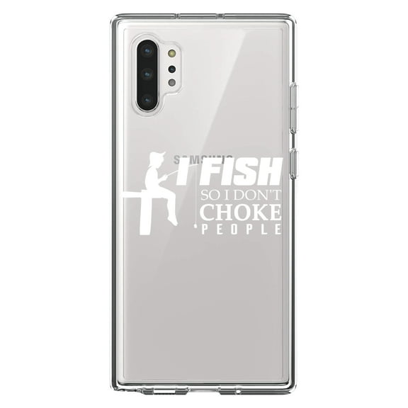 DistinctInk Clear Shockproof Hybrid Case for Galaxy Note 10 PLUS (6.8" Screen) - TPU Bumper Acrylic Back Tempered Glass Screen Protector - I Fish So I Don't Choke People