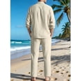 thumbnail image 6 of Men's Linen Blend Camp Collar Long Sleeve Shirt and Drawstring Pants Two Piece Outfit Khaki XXXL, 6 of 7
