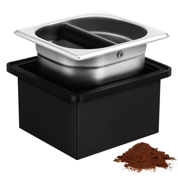 BRIGHTFUFU Caja de golpe de café expreso, contenedor de café molido de acero inoxidable, cubo de basura para posos de café, cubo de escoria con Base de reducción de ruido