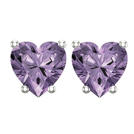 - 10K White Gold Stud Earring with 5mm Heart Shaped Amethyst Gemstone