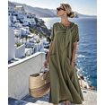 thumbnail image 4 of Women'S Elegant Short Sleeve Ribbon Pocket Flared Maxi Dress Casual Loose Fit Summer Dress Green M, 4 of 7