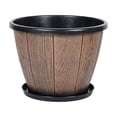 thumbnail image 5 of sruoe Rustic Flower Pots, Plastic Plant Pot with Matching Drainage Saucer, Large Capacity Decorative Flower Container, Barrel Planter for Living Room Outdoor Patio Farmhouse Garden Decor, 12 Inch, 5 of 6