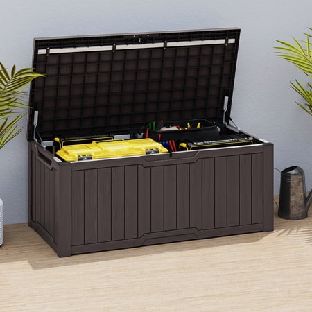 Uforic 120 Gallon Large Outdoor Deck Box, Outdoor Resin Storage Boxes ,Waterproof & Lockable,Dark Brown