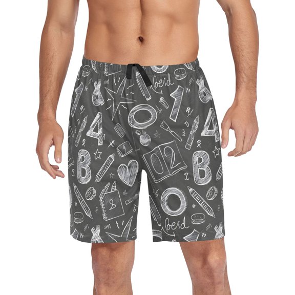 Men's Pajama Shorts Bottoms with Pockets Soft Lightweight Lounge Sleep Wear Sketches Numbers and Character