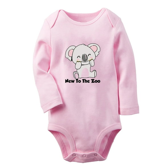 iDzn New To The Zoo Funny Rompers, Newborn Baby Unisex Bodysuits, Infant Animal Koala Graphic Jumpsuits, Toddler Kids Long Sleeve Oufits (Pink, 0-6 Months)
