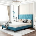 thumbnail image 2 of Velvet Upholstered Platform Bed Queen with Headboard, Modern Queen Bed Frame for Bedroom, Need Box Spring,Blue, 2 of 11