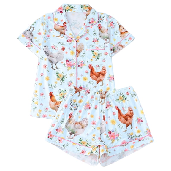 Ruimatai Women's Summer Pajama Set Short Sleeve Button Down Shirt and Shorts Comfy Casual Loungewear Outfit Printed Sleepwear