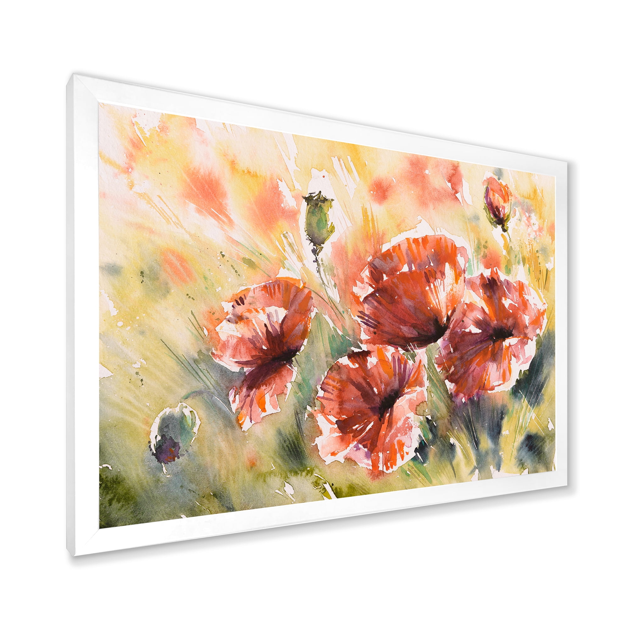 Designart 'Abstract Red Poppy On A Field' Traditional Framed Art Print
