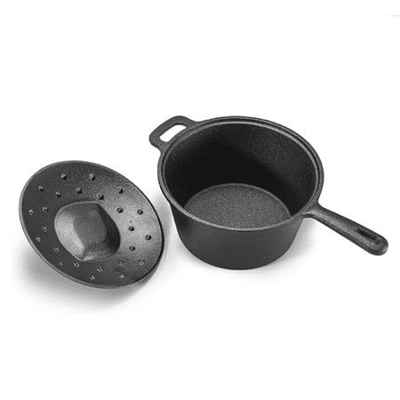 2 Quart Cast Iron Saucepan, Dutch Oven Cast Iron Saucepan with Lid and Looped Handle, Camping Cookware & Sauce Pan for Indoor & Outdoor Recipes Black
