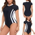 thumbnail image 1 of Cameland One Piece Swimsuit Women Rash Guard Short Sleeves Zip Front Round Neck Surfing Bathing Suit Athletic Swimwear, 1 of 8