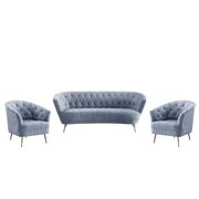 Contemporary Light Gray Velvet Sofa + 2 Chairs by Acme Bayram LV00207-3pcs