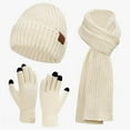thumbnail image 2 of SERTG Women's Winter Knitted Warm Gloves,Hat,Scarf 3 PC Set Thick Hat Fashion Comfortable Soft Outdoor Hat Set(White,Free Size), 2 of 3