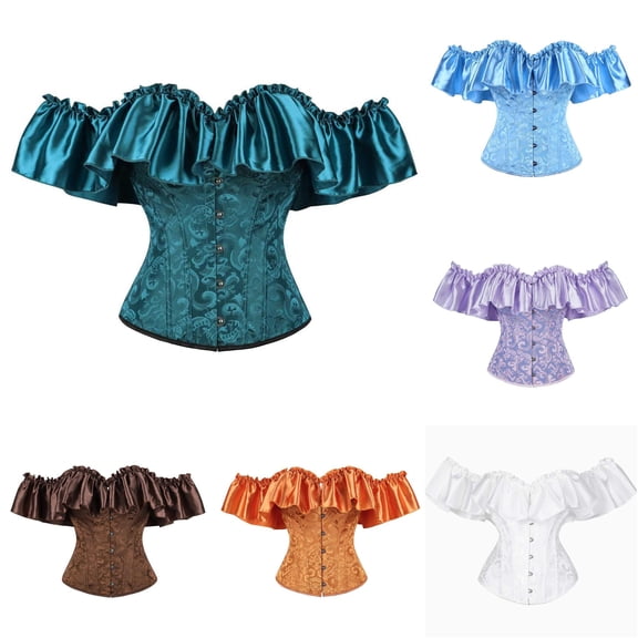 Shapewear for Women Elegant Lace Waist Shaping Bodice With Ruched Shoulder Strapless Design For Women Corset Top Green,L