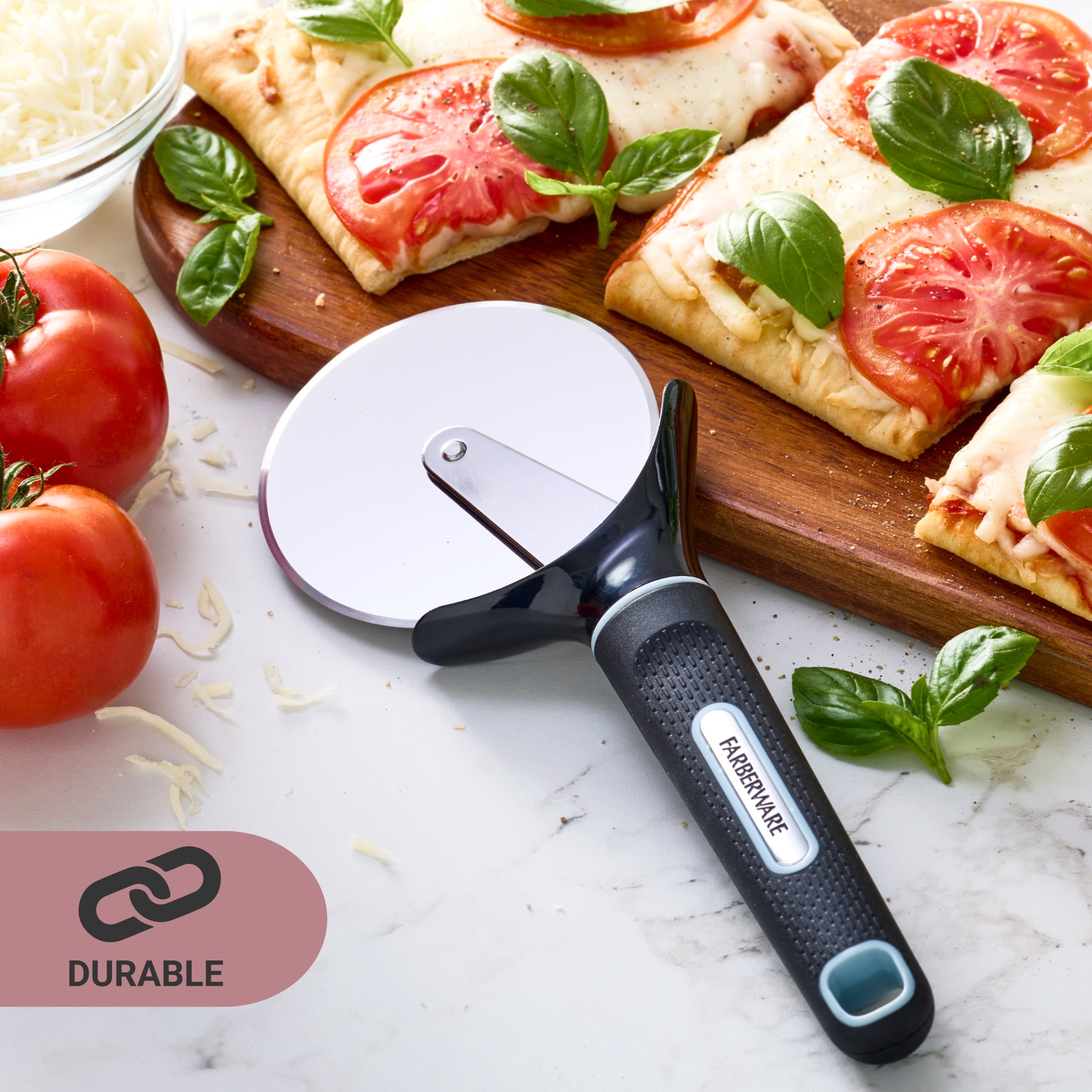 Farberware Soft Grips Stainless Steel Pizza Cutter Black with Slate Blue Accents