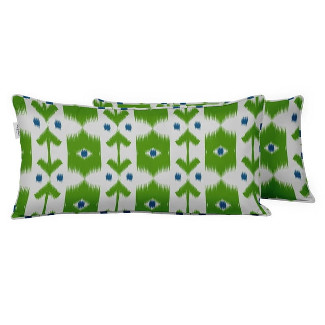 VargottamIndoor/OutdoorPolyester FabricLumbarPillowCover,All-Weather Waterproof Rectangular Cushion Case for Patio Furniture,12" x 18"Set of 2 -Ikat-79