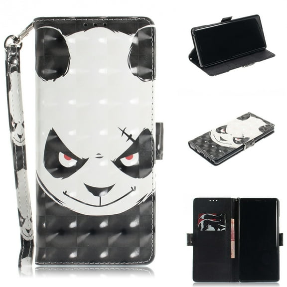 Galaxy Note 9 Case, Note 9 Case, Allytech 3D PU Leather Protective Cover & Pocket Lanyard Wallet with Cards Holder, Support Kickstand Slim Case for Samsung Galaxy Note 9, Angry Panda