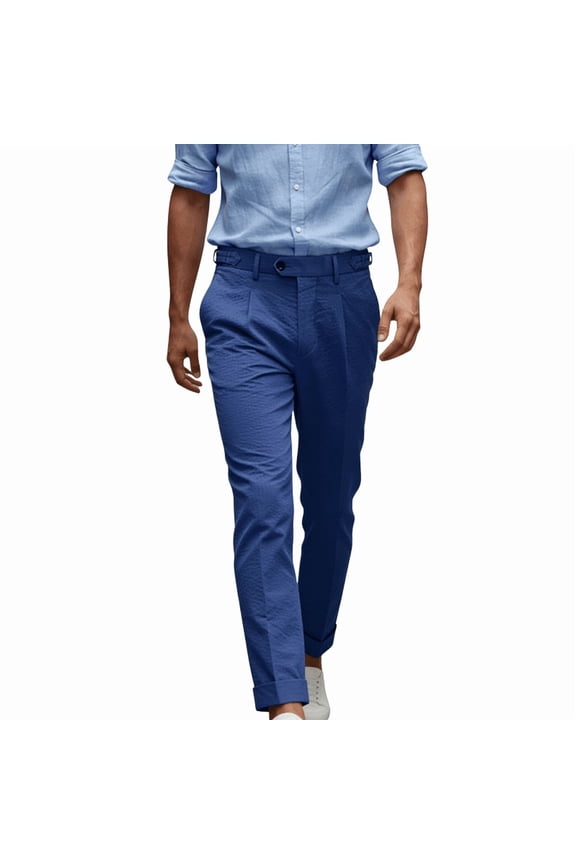 HBDesign Men's Summer Seersucker Pants Lightweight Breathable Slim Fit Casual Trousers