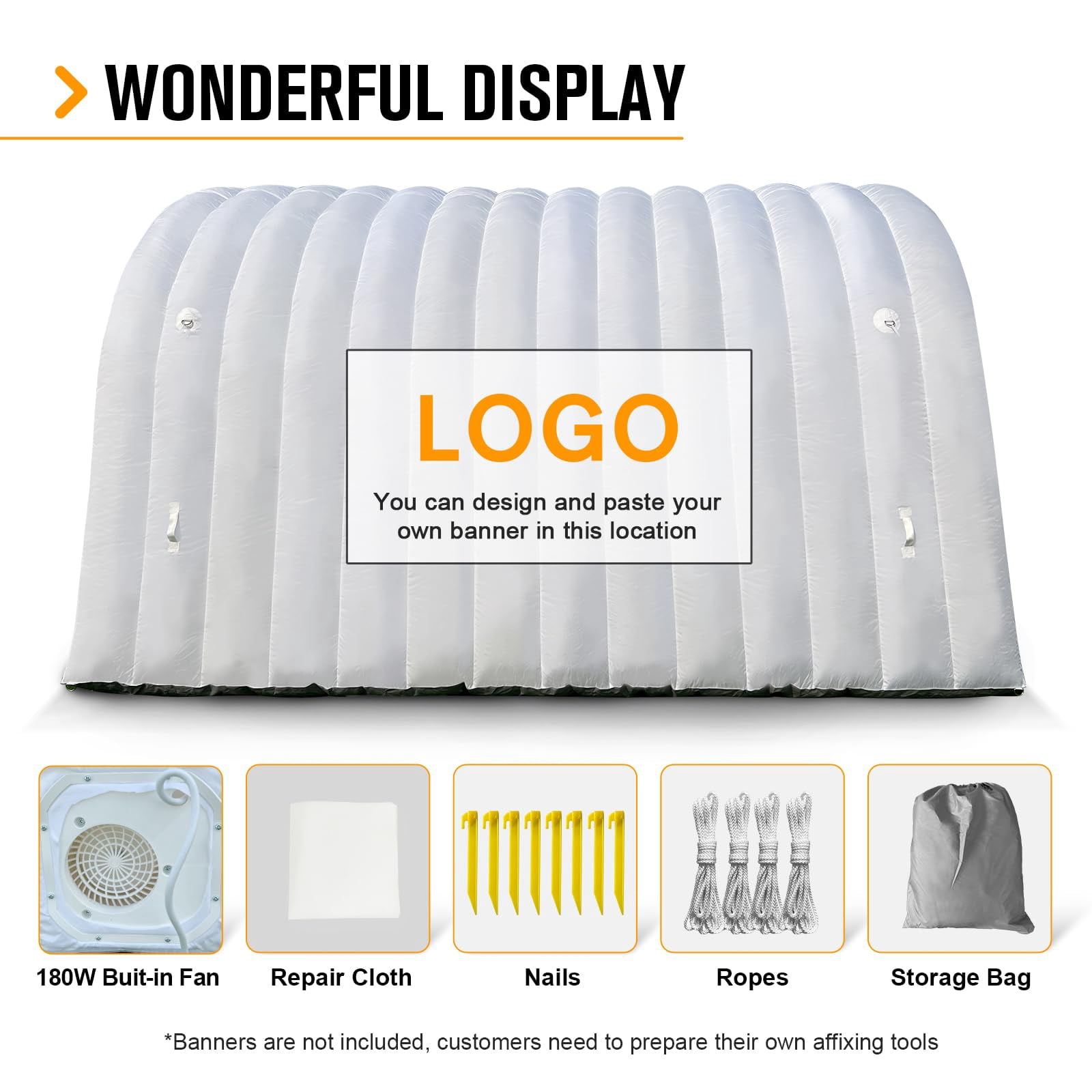 Inflatable Sports Tunnel Arch with Blower 16x10x10ft White Event Entrance for Shops Schools & Supermarkets