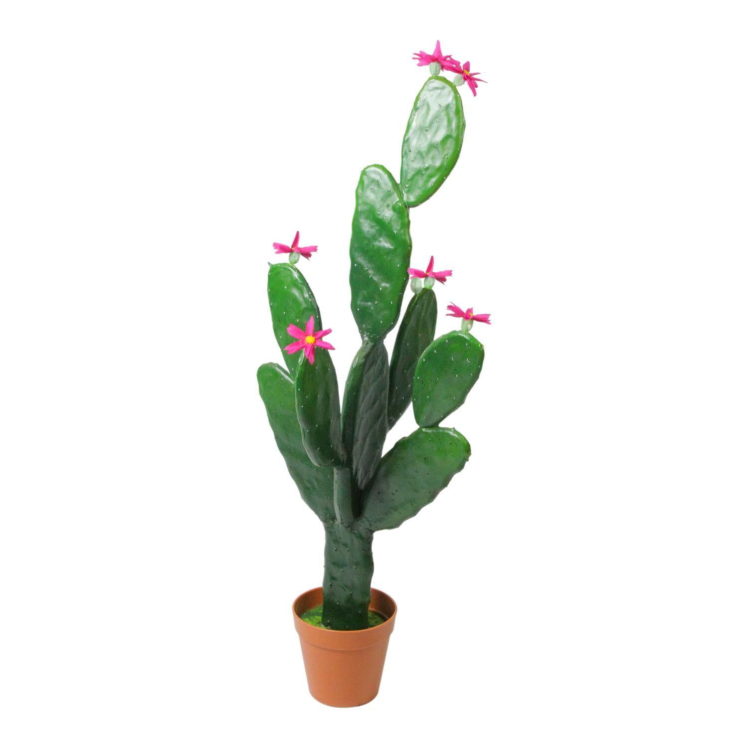 31" Artificial Prickly Pear Cactus Plant with Bright Pink Flowers