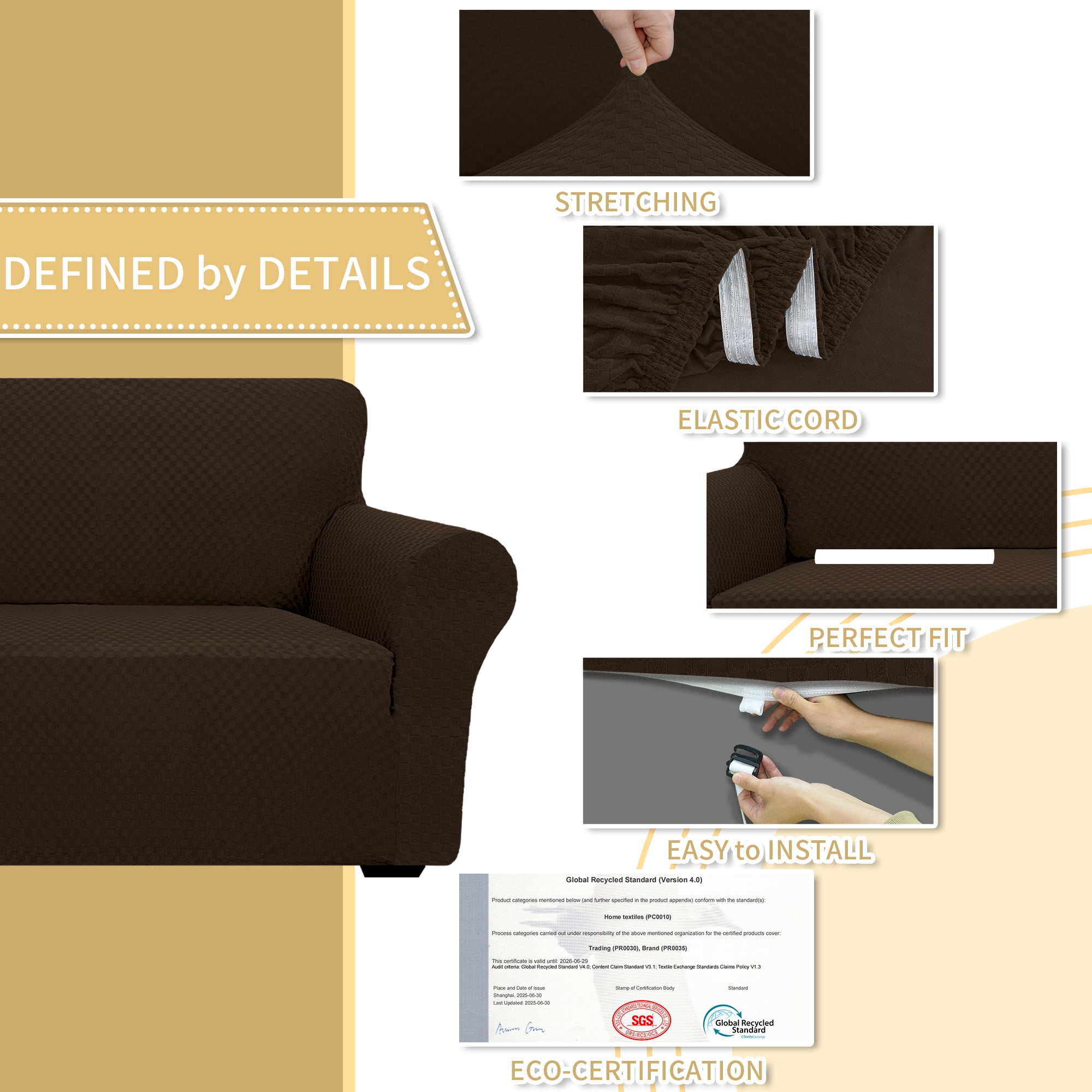 JIATER 1-Piece Armchair Sofa Cover Stretch Couch Cover Washable Sofa Slipcover Non-Slip Furniture Protector,Dark Coffee