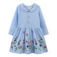 thumbnail image 1 of Vestidos de algodón para niñas pequeñas hoksml, mangas largas, dobladillo con volantes, solapa, bordado de flores, camiseta, ropa en liquidación, 1 of 7