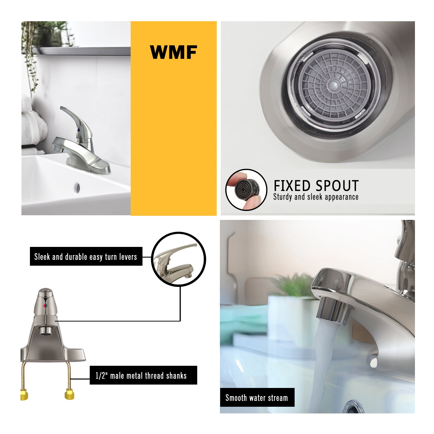 WMF-4316ZLP-BN - Hybrid Metal Deck Lavatory Bathroom Faucet, Single Handle Pop-up Included