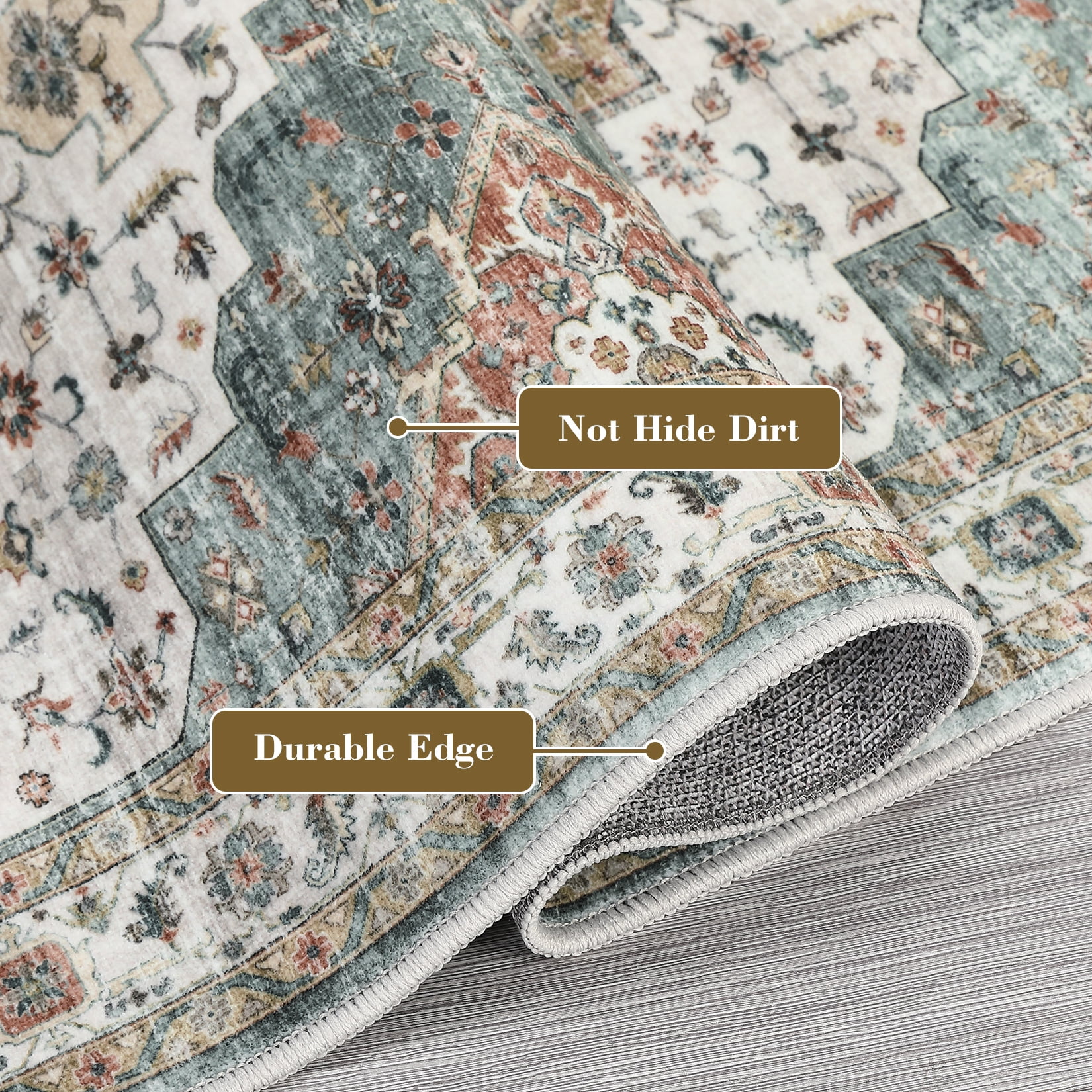 Hasoo Area Rug 5' x 7' Rugs for Living Room Washable Rugs Vintage Distressed Indoor Rug Carpet Soft Lightweight Foldable Nonslip Rug Light Green
