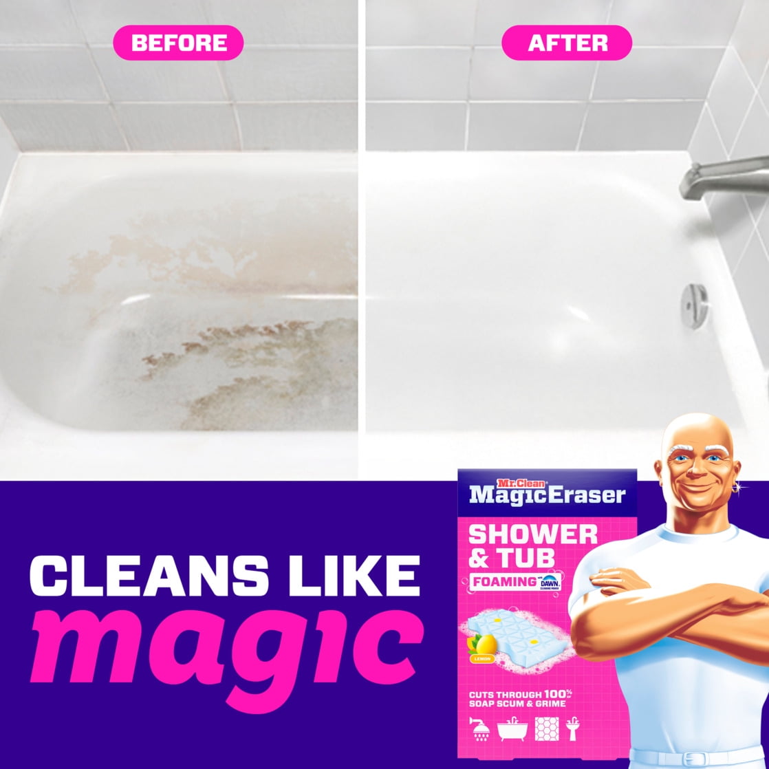 Mr. Clean Magic Eraser Sponge, Bathroom Cleaner, Soap Scum Shower & Tub Cleaner, Lemon, 8ct