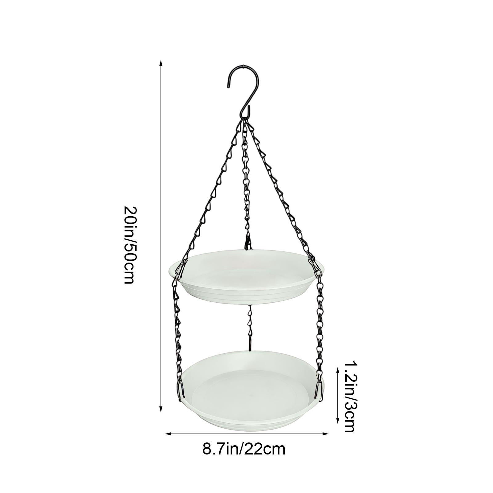 Double Layer Hanging Bird Feeder 2-in-1 Outdoor Tray for Water and Wild Bird Seed, Compact White Plastic Feeding Dish with Chain, Easy to Clean for Garden Patio
