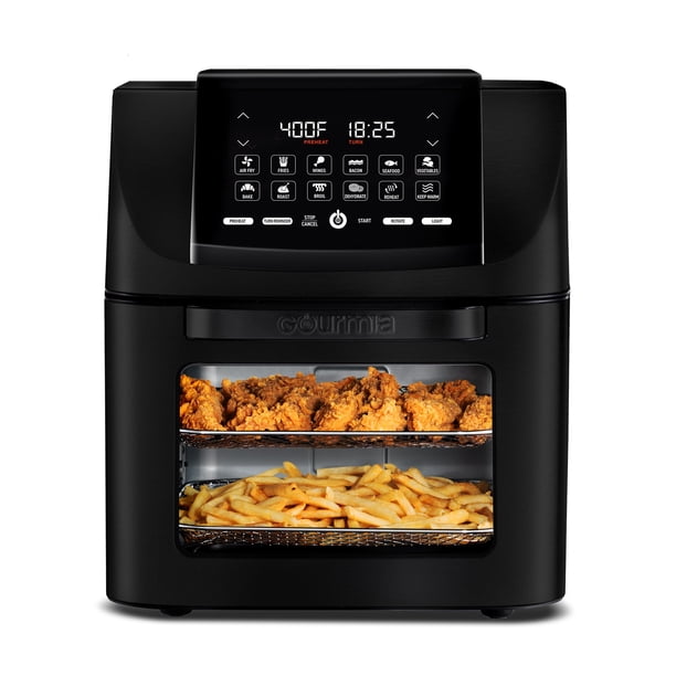 Gourmia Air Freidora tostador Combo – Horno tostador digital todo en uno de 14 cuartos de galón con asador y deshidratador, 12 preestablecidos, instrucciones de cocción guiada, 1750 W, accesorios
