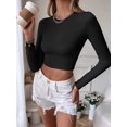 thumbnail image 5 of Women'S Backless Long Sleeve Ribbed Knit Crop Top Slim Fit Crew Neck Twist Back Cut Out Fitted Shirt, 5 of 8