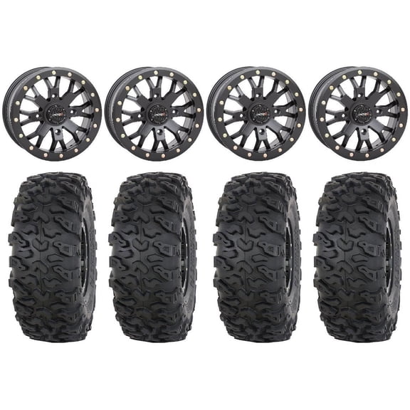 System 3 SB-4 15" Wheels Black (4 3) 32" Roctane T4 Tires Sportsman RZR Ranger