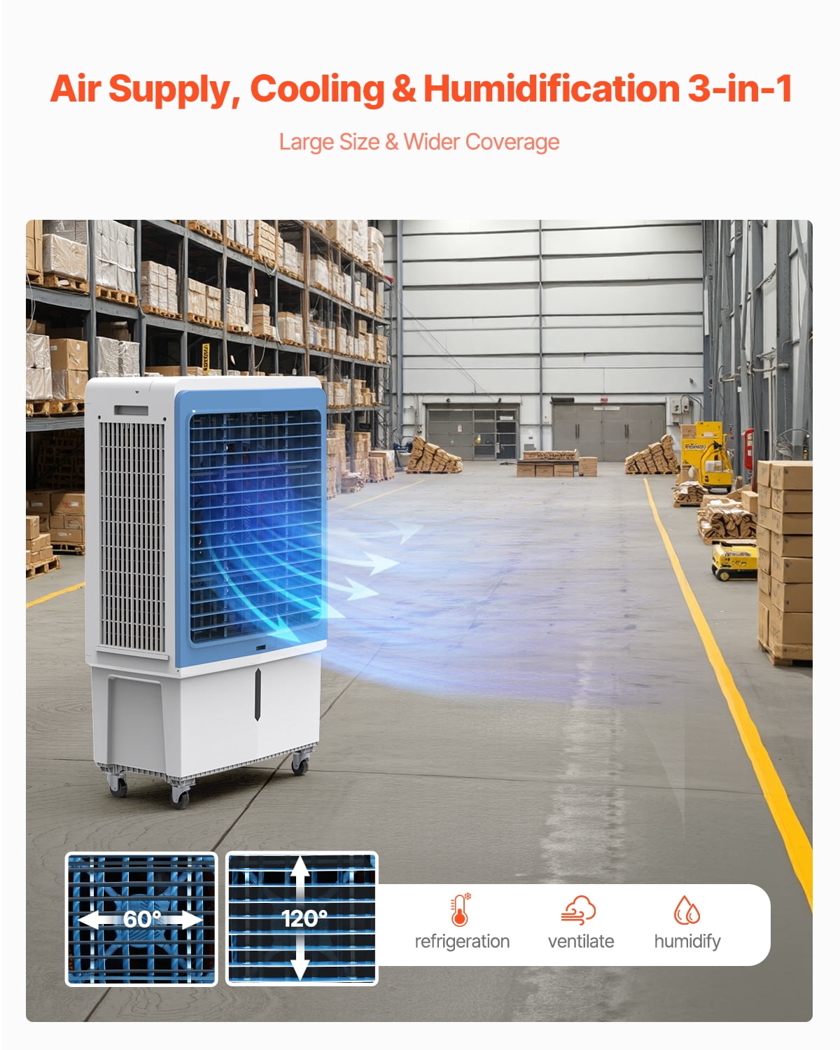 VEVOR Evaporative Air Cooler, 4129 CFM with 12.7 Gallon Water Tank Swamp Cooler, Portable Cooling Fan with Remote Control,3 Speeds