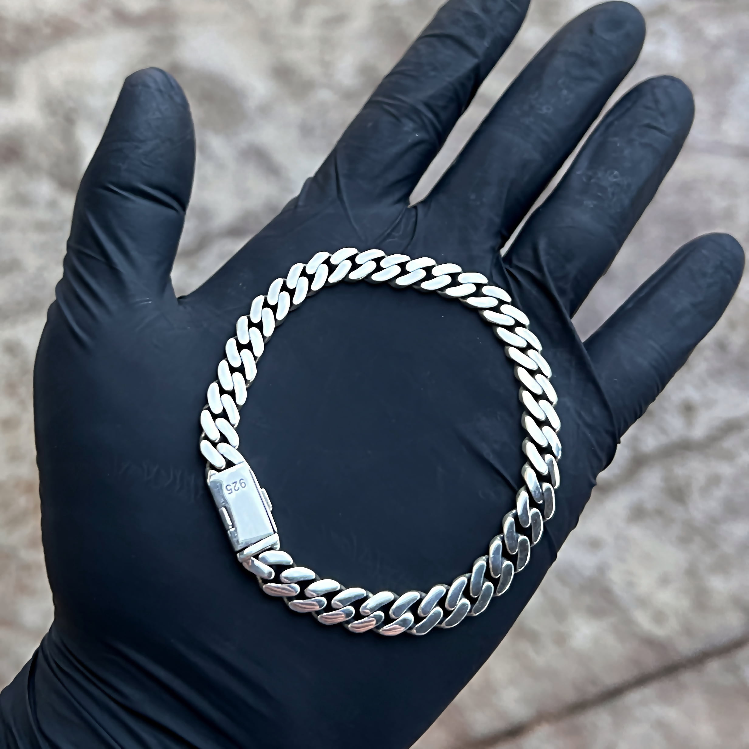 Real Solid 925 Sterling Silver Sleek Cuban Link Oxidized Chain Bracelet 8MM Thick 7.5" Inch