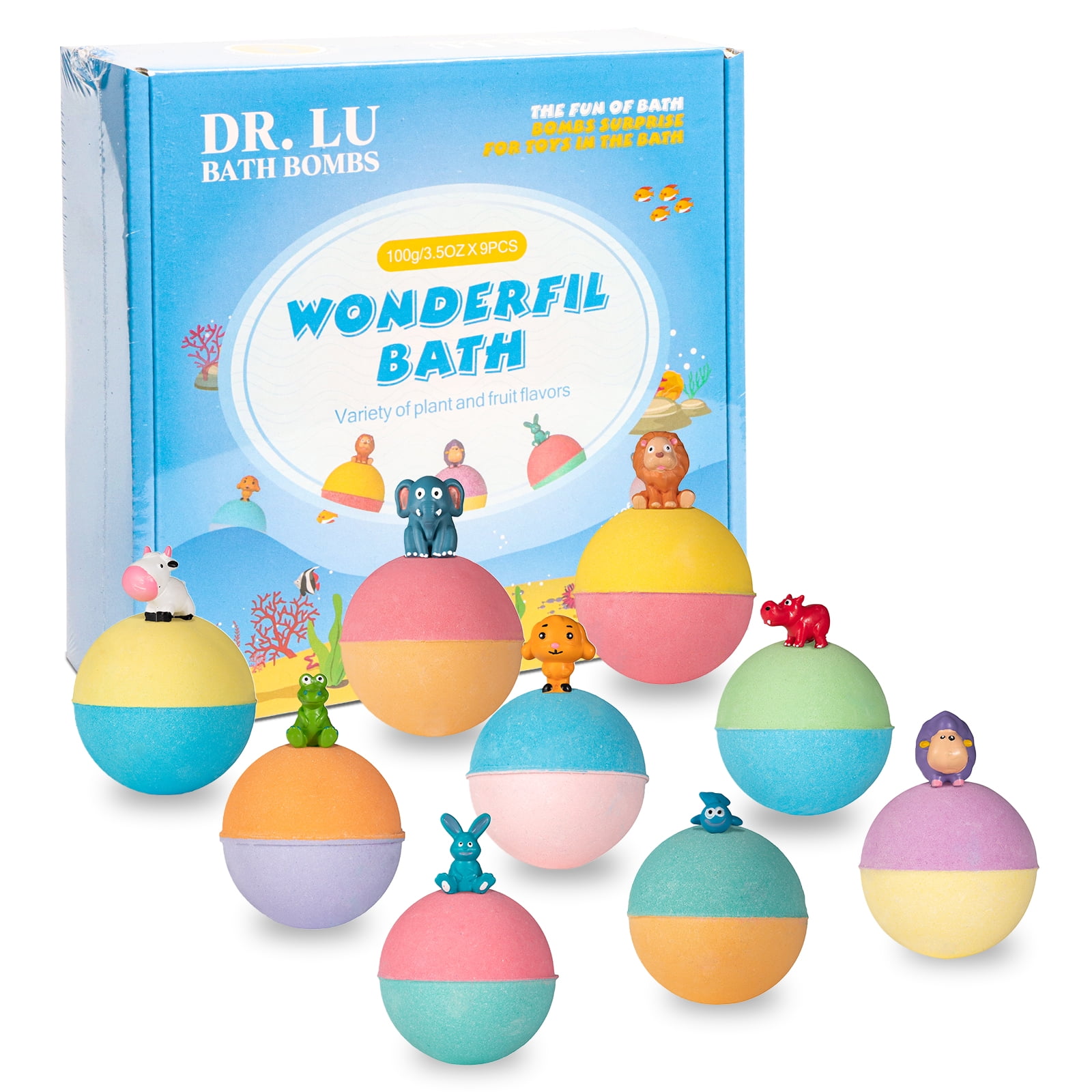 DR. LU BATH BOMBS Gift Set for Kids, 9pcs x 3.5OZ Bath Bombs,Bath Toys