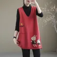 thumbnail image 4 of Otoño e Invierno jersey de mujer con cuello en V bolsillos de almazuela suéter de animales Midi moda Casual elegante chaleco sin mangas Tops E689, 4 of 5
