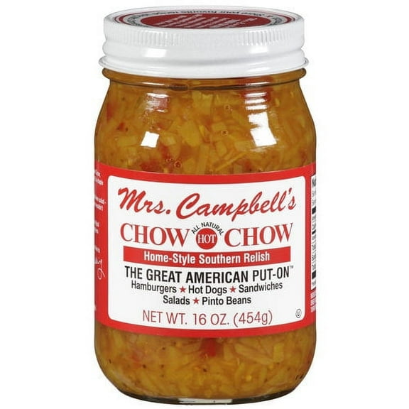 Mrs. Campbell's Hot Chow Chow Relish, 16 oz – Spicy Southern Relish for Sandwiches, Hot Dogs, and More