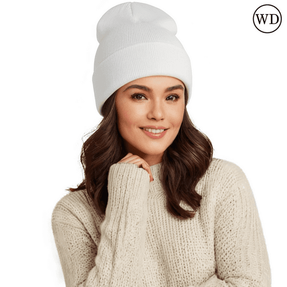 Sportsman Beanie Hat Men Women Classic Knit Cuffed Plain Skull Cap 12" Solid Cuffed Beanie ( White One Size)