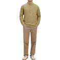 thumbnail image 2 of INSPIRE CHIC Men's Henley Shirt Long Sleeve Band Collar Button Placket Casual Top S Khaki, 2 of 5