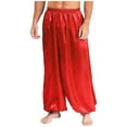 thumbnail image 2 of Eandarui Men's Arabian Prince Belly Dance Pants Silky Satin Harem Pants for Stage Performance Red M, 2 of 7