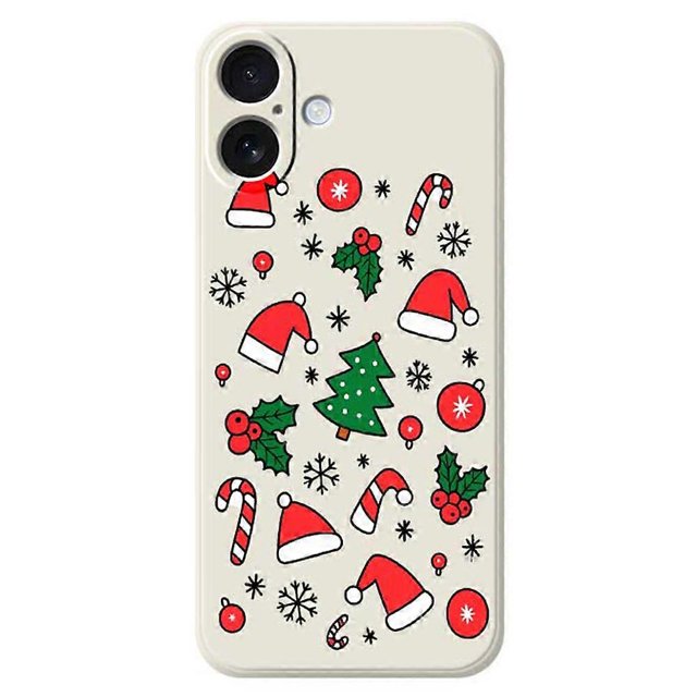 For iPhone 17 Case Santa Hats and Canes Pattern Printing Straight Edge TPU Phone Back Cover -