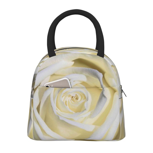 Easygdp White Rose Bolsa de Almuerzo Insulada Grande, Forro de Aluminio, Diseño Espacioso, a Prueba de Fugas, Ideal para Trabajo, Picnics, Viajes y Actividades al Aire Libre