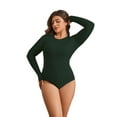 thumbnail image 3 of POSESHE Women's Plus Size Long Sleeve Bodysuit,Slim Fit Crew Neck Tops Cotton Bodysuit for Women,Dark Green,Size L, 3 of 8