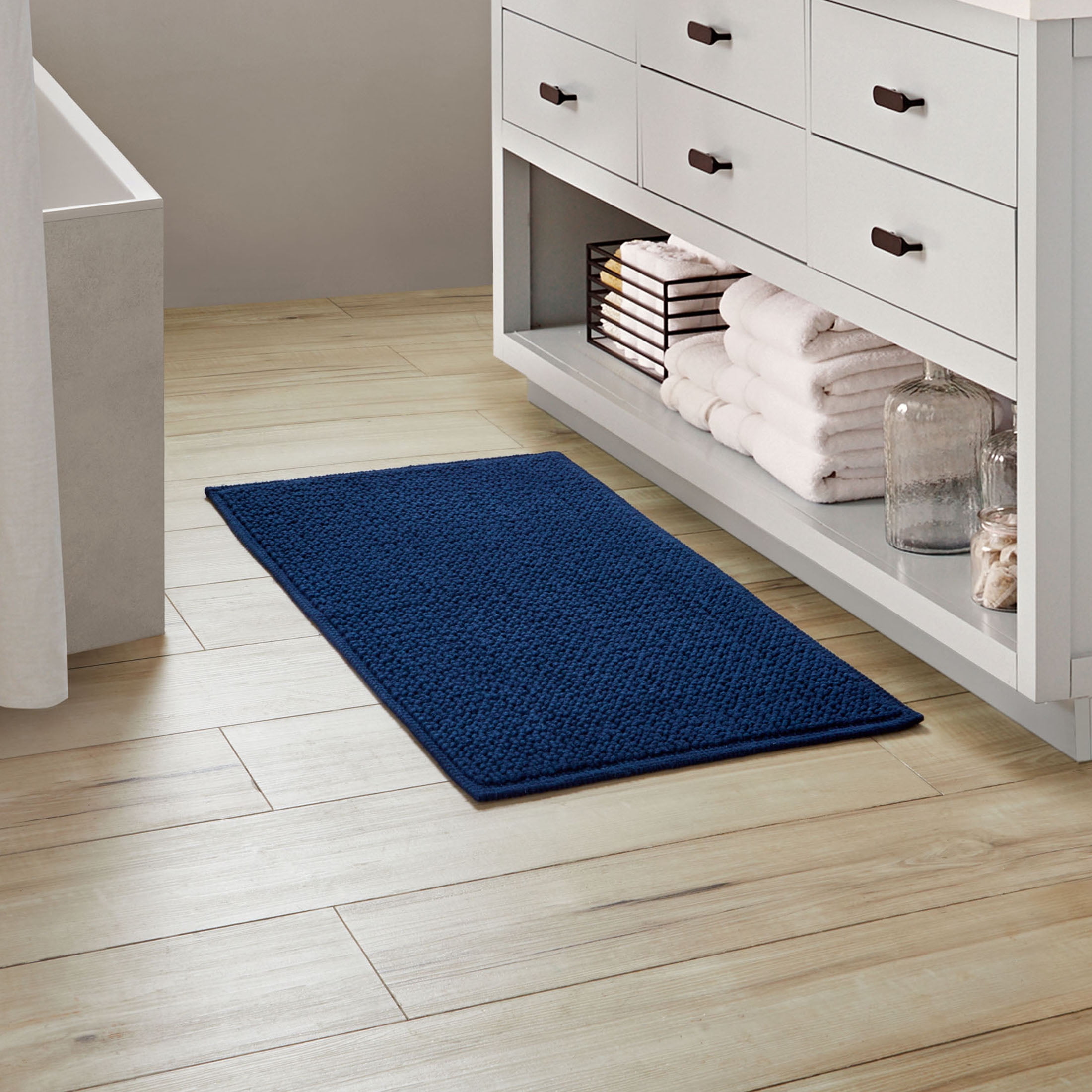 Better Homes & Gardens Signature Soft Cotton Looped Bath Mat, Blue Admiral, 20" x 34"