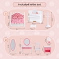 thumbnail image 7 of OLEOCA Family Deluxe Dollhouse Bedroom Set — Bed with Pillows & Bedspread, Piano & Bench, Vanity, Nightstand, Floor Mirror, Chair, Lamp & Coat Stand — Dollhouse Furniture & Accessories for Ages 3+, 7 of 7