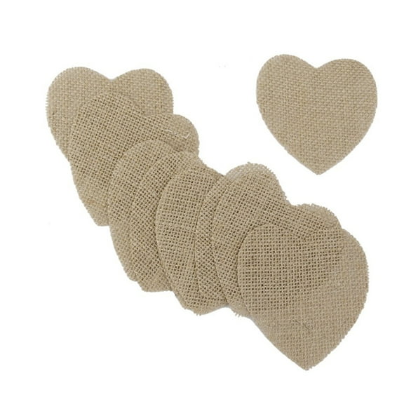 Light Brown Hessian Burlap Heart Shaped Pieces for Crafts Wedding 10pcs
